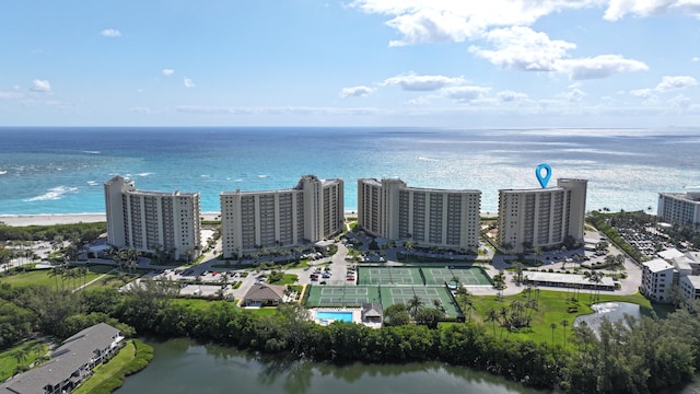 aerial view with a water view