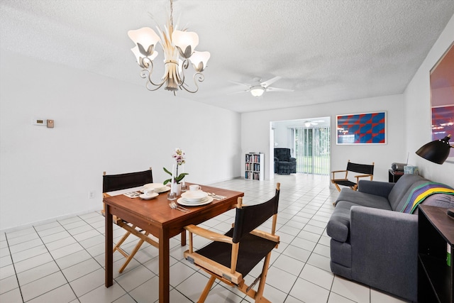 208 Cape Cod Cir, Lake Worth, FL 33467 - dining space featuring ceiling fan, a textured ceiling, a chandelier, and light tile patterned flooring