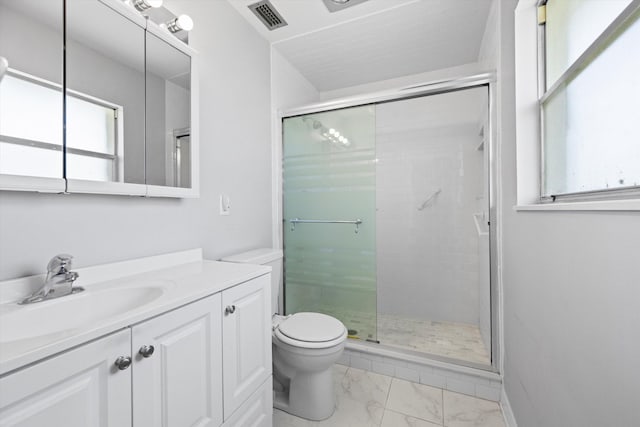 208 Cape Cod Cir, Lake Worth, FL 33467 - full bathroom with marble finish flooring, plenty of natural light, toilet, and a shower stall