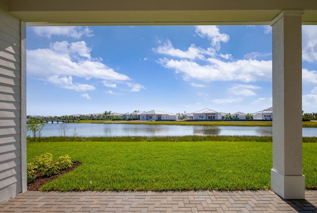 view of water feature with a residential view