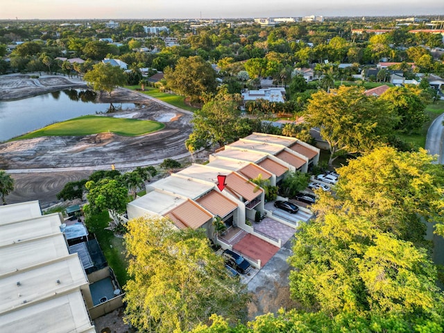 aerial view with a water view and a residential view