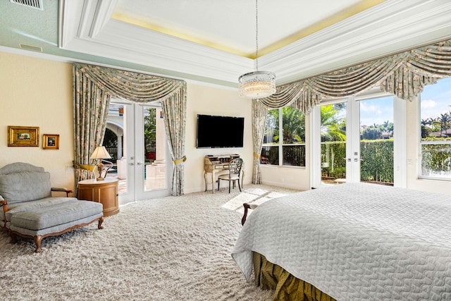 16330 Vintage Oaks Ln, Delray Beach, FL 33484 - carpeted bedroom with french doors, access to exterior, multiple windows, and ornamental molding