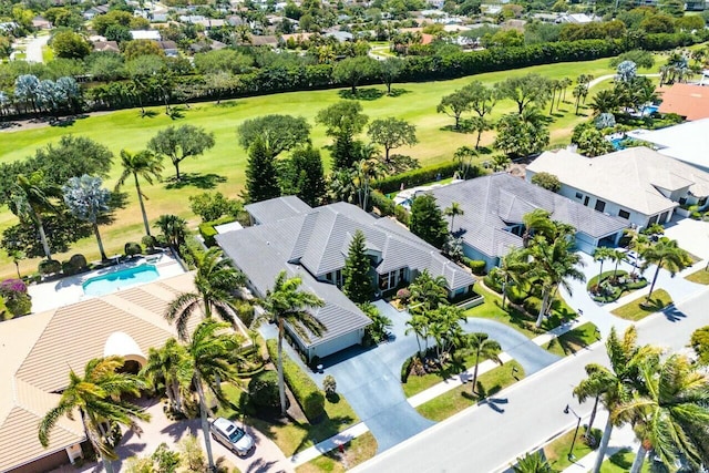 aerial view featuring view of golf course