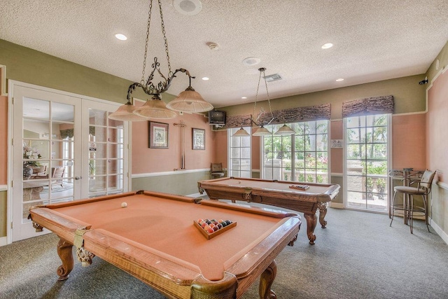 254 Village Blvd Unit 4207, Tequesta, FL 33469 - rec room with pool table, carpet, a textured ceiling, french doors, and recessed lighting