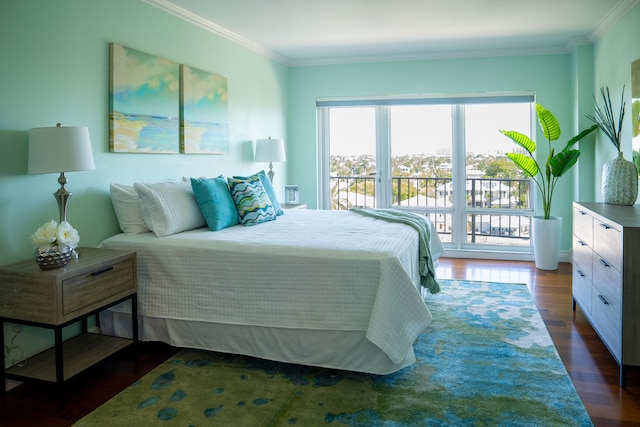 2500 E Las Olas Blvd Unit 802, Fort Lauderdale, FL 33301 - bedroom featuring ornamental molding, dark wood-style floors, and access to outside