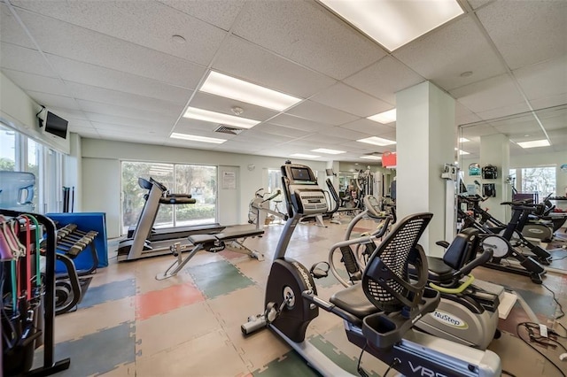 2500 E Las Olas Blvd Unit 802, Fort Lauderdale, FL 33301 - gym featuring a paneled ceiling and tile patterned floors
