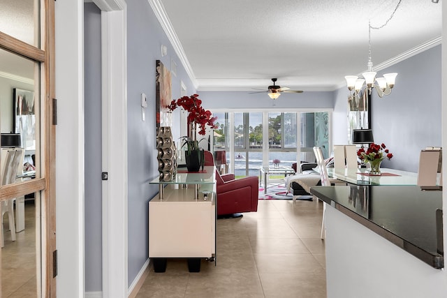 105 NE 19th Ave Unit 164, Deerfield Beach, FL 33441 - living area with ornamental molding, ceiling fan, and light tile patterned flooring