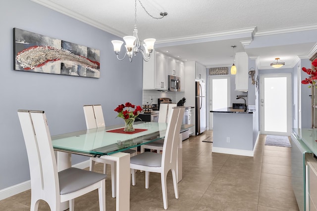 105 NE 19th Ave Unit 164, Deerfield Beach, FL 33441 - dining room featuring a textured ceiling, a chandelier, and ornamental molding