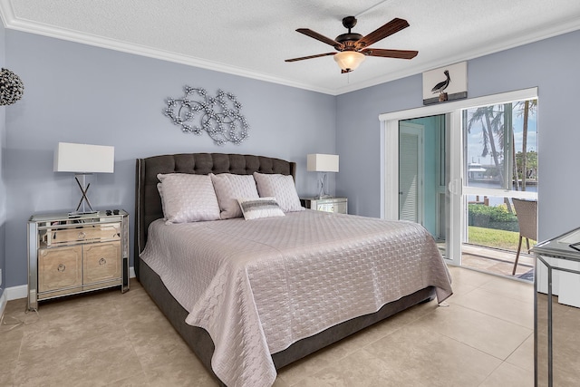 105 NE 19th Ave Unit 164, Deerfield Beach, FL 33441 - bedroom with a textured ceiling, access to exterior, and ornamental molding
