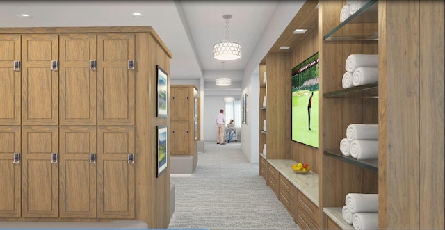 mudroom with light carpet