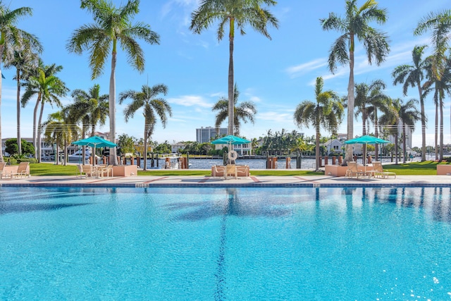 pool with a patio