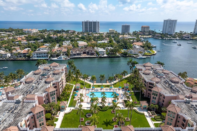 aerial view with a water view
