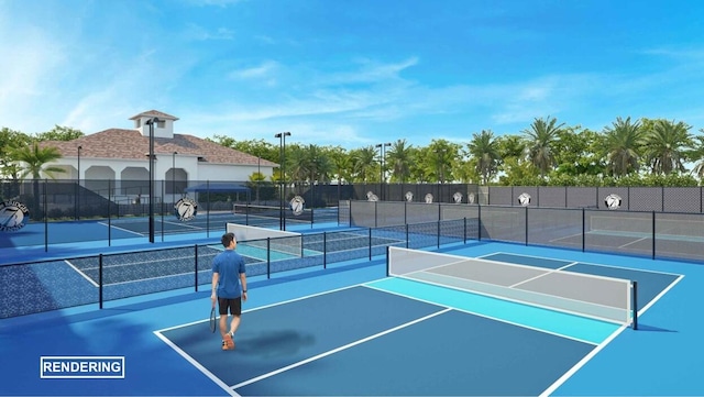 view of sport court featuring fence