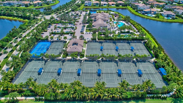 bird's eye view with a water view and a residential view