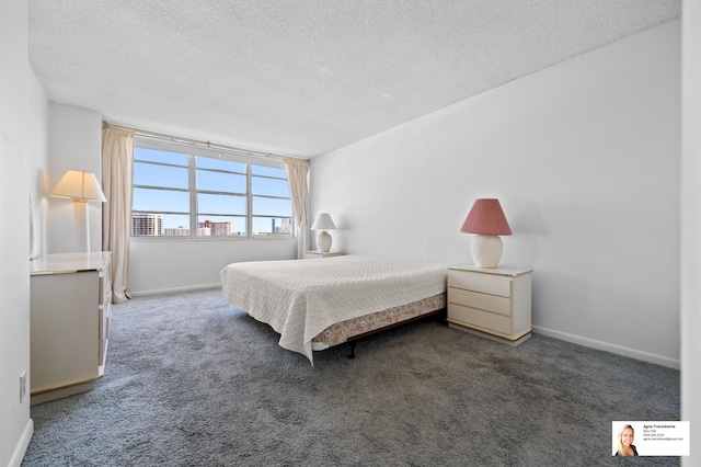 137 Golden Isles Dr Unit 806, Hallandale Beach, FL 33009 - bedroom featuring a textured ceiling, carpet floors, and baseboards