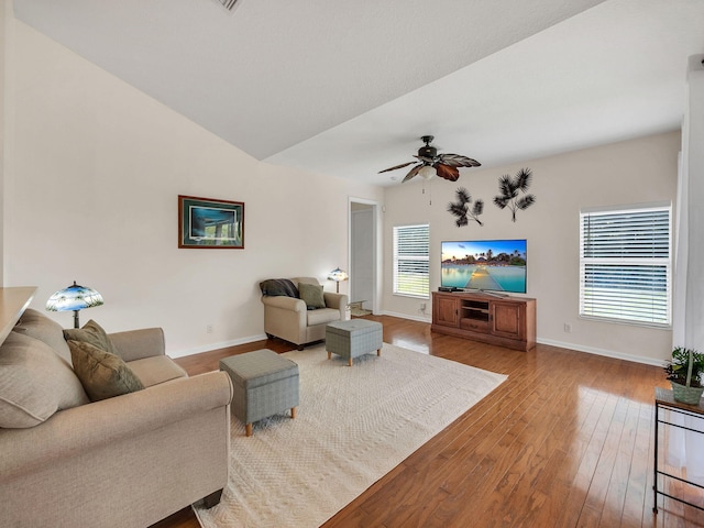 8465 Mandarin Blvd, Loxahatchee, FL 33470 - living room with wood-type flooring, a ceiling fan, and baseboards