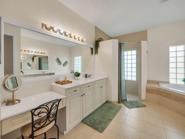 8465 Mandarin Blvd, Loxahatchee, FL 33470 - full bath with a bath, tile patterned floors, vanity, and tiled shower