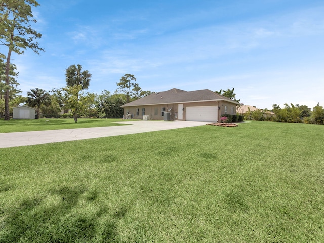 8465 Mandarin Blvd, Loxahatchee, FL 33470 - ranch-style house with an attached garage, concrete driveway, and a front lawn