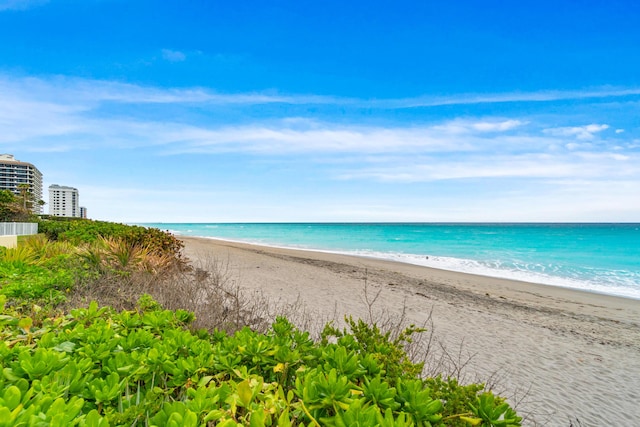 property view of water featuring a view of the beach