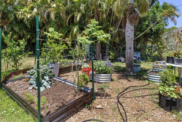 view of yard with a garden and fence