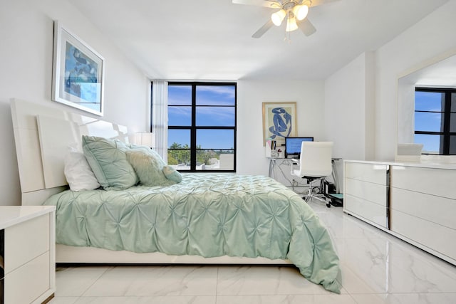 6 Royal Palm Way Unit 506, Boca Raton, FL 33432 - bedroom with ceiling fan, multiple windows, and marble finish floor