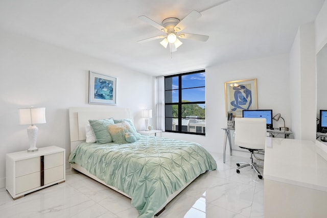 6 Royal Palm Way Unit 506, Boca Raton, FL 33432 - bedroom featuring ceiling fan and marble finish floor