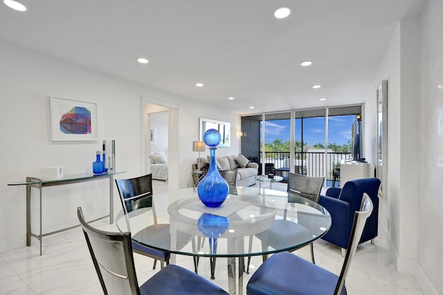 6 Royal Palm Way Unit 506, Boca Raton, FL 33432 - dining area with recessed lighting, expansive windows, and marble finish floor