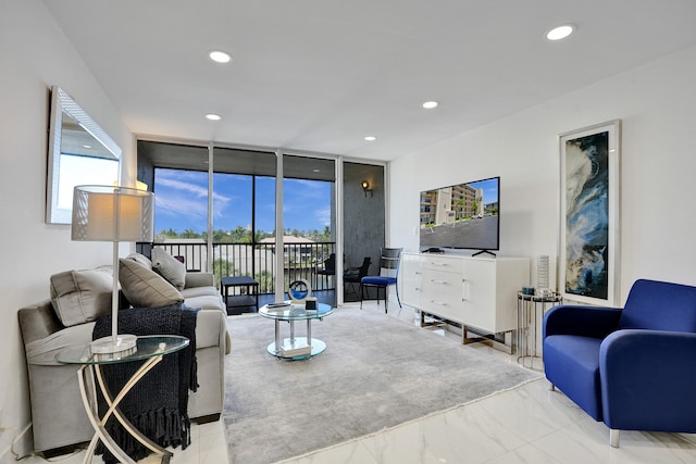 6 Royal Palm Way Unit 506, Boca Raton, FL 33432 - living room featuring recessed lighting, expansive windows, and marble finish floor