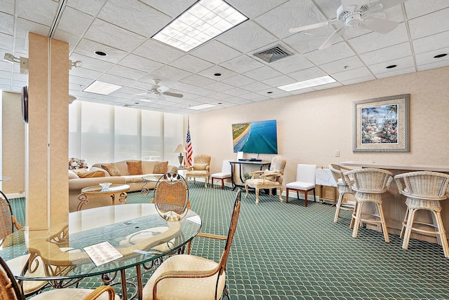 5440 N Ocean Dr Unit 202, Singer Island, FL 33404 - interior space featuring carpet flooring, ceiling fan, visible vents, and a paneled ceiling