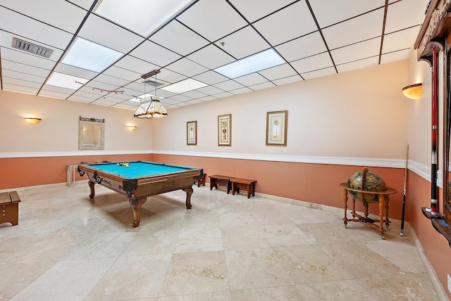 5440 N Ocean Dr Unit 202, Singer Island, FL 33404 - game room with visible vents, baseboards, a drop ceiling, and pool table
