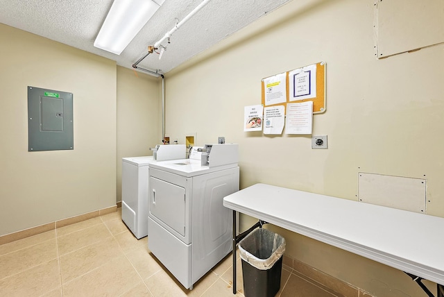 5440 N Ocean Dr Unit 202, Singer Island, FL 33404 - common laundry area featuring electric panel, a textured ceiling, light tile patterned floors, baseboards, and washer and dryer