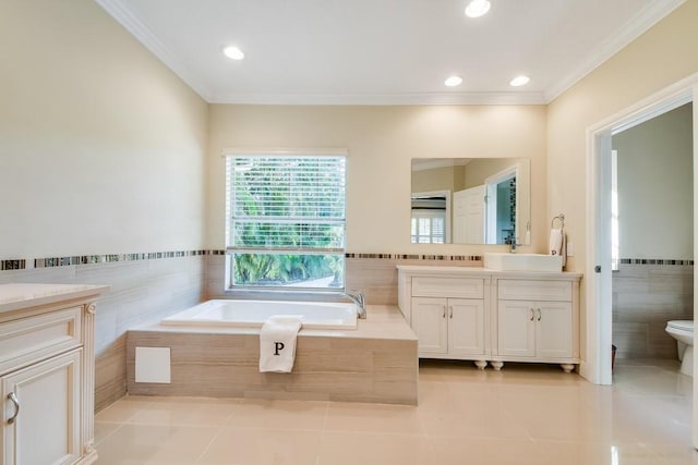 16239 121st Ter N, Jupiter, FL 33478 - bathroom featuring vanity, a bath, tile patterned floors, and ornamental molding