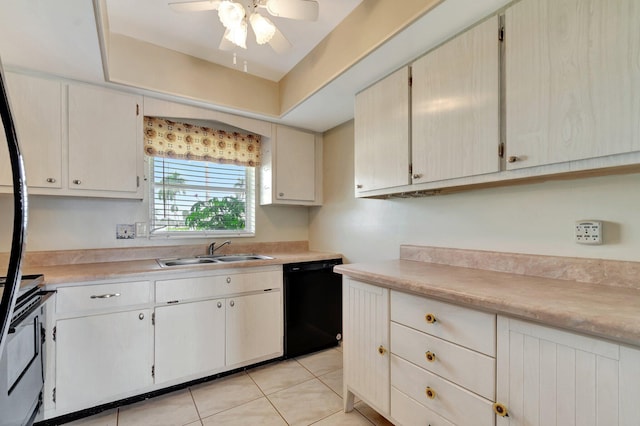 2811 Ashley Dr E Unit E, West Palm Beach, FL 33415 - kitchen featuring ceiling fan, a sink, light countertops, range with electric cooktop, and black dishwasher