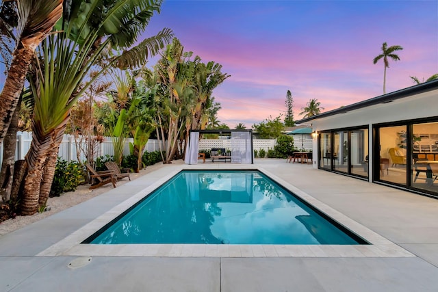 view of pool featuring a fenced in pool, a fenced backyard, and a patio area