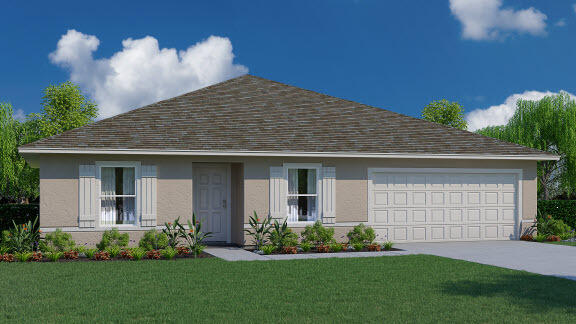 109 NE Twylite Ter, Port Saint Lucie, FL 34983 - view of front of house with roof with shingles, an attached garage, stucco siding, and concrete driveway