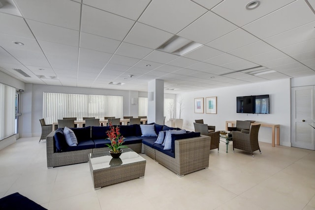 2800 S Ocean Blvd Unit 23C, Boca Raton, FL 33432 - living area with light tile patterned floors, a paneled ceiling, and visible vents