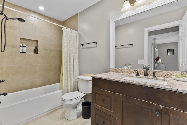 1693 Woodbridge Lakes Cir, West Palm Beach, FL 33406 - full bath featuring toilet, shower / bath combo with shower curtain, tile patterned floors, and vanity