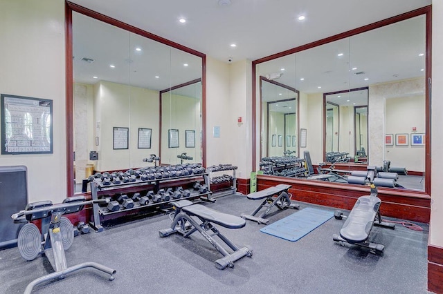 workout area with recessed lighting and visible vents