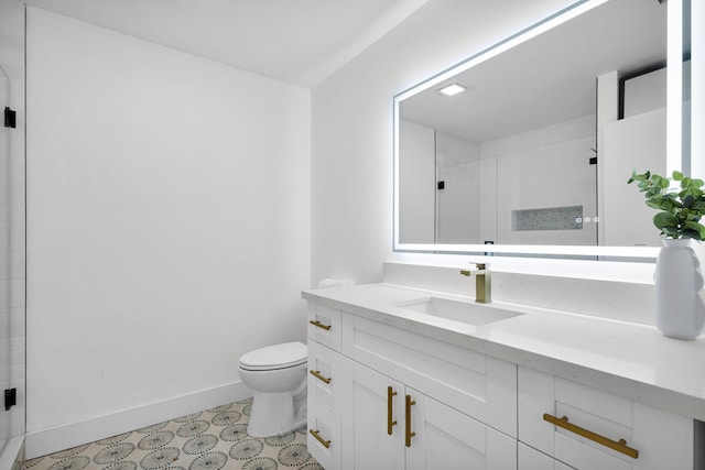 2795 Hawthorne Ln, West Palm Beach, FL 33409 - bathroom with a shower stall, toilet, baseboards, and vanity