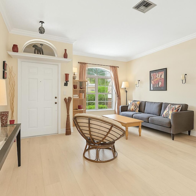 4474 Thornwood Cir, Palm Beach Gardens, FL 33418 - living area featuring ornamental molding and light wood-style flooring