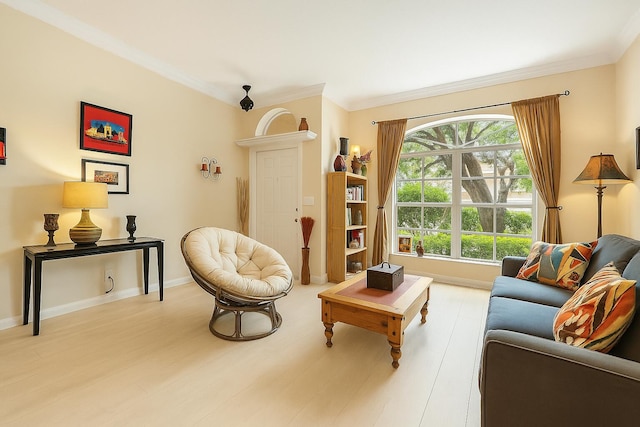 4474 Thornwood Cir, Palm Beach Gardens, FL 33418 - living room featuring wood finished floors, ornamental molding, and baseboards