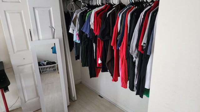 walk in closet featuring wood finished floors