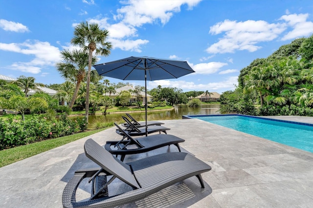 pool with a patio