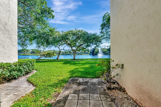 view of yard with a water view