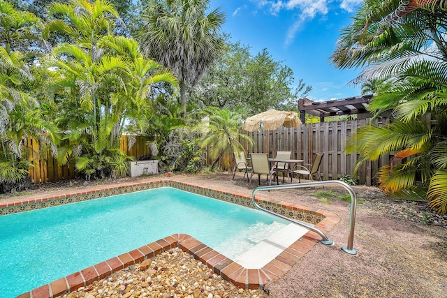 view of pool featuring a fenced in pool, a fenced backyard, and a patio area