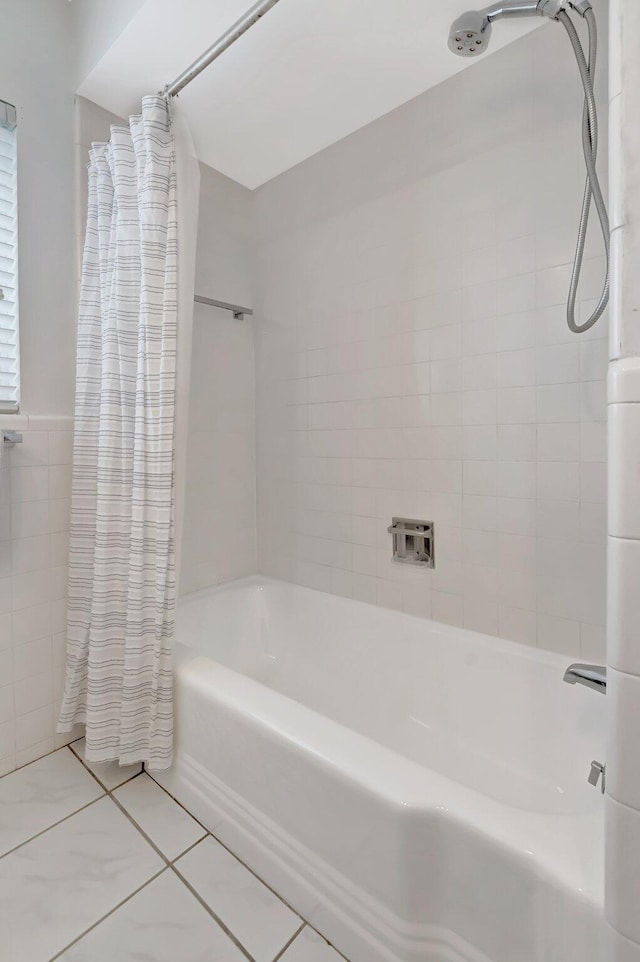 1065 SW 13th St, Boca Raton, FL 33486 - bathroom with tile walls, shower / bath combination with curtain, and tile patterned flooring