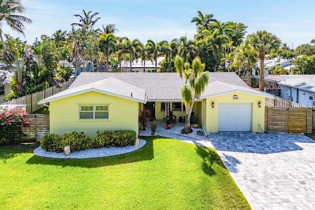 2701 SW 4th St, Boynton Beach, FL 33435 - ranch-style house with an attached garage, decorative driveway, fence, and a front yard