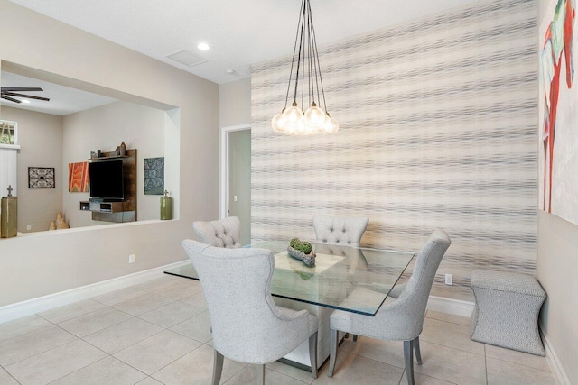 8673 Carmel Mountain Way, Boynton Beach, FL 33473 - dining room featuring light tile patterned floors, baseboards, a chandelier, an accent wall, and recessed lighting