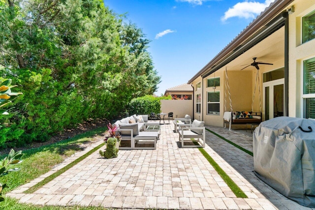 8673 Carmel Mountain Way, Boynton Beach, FL 33473 - view of patio with an outdoor living space and a ceiling fan