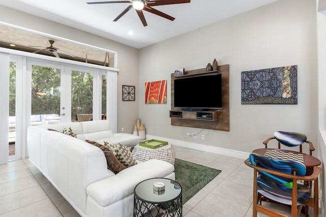 8673 Carmel Mountain Way, Boynton Beach, FL 33473 - living room with ceiling fan, tile patterned floors, baseboards, and recessed lighting